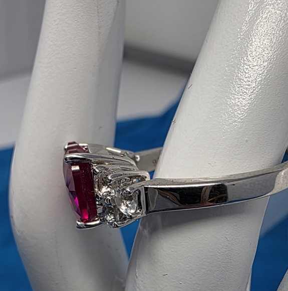 Lab Created Ruby And Diamond Cut Accent ring, size 8 - Picture 3 of 5